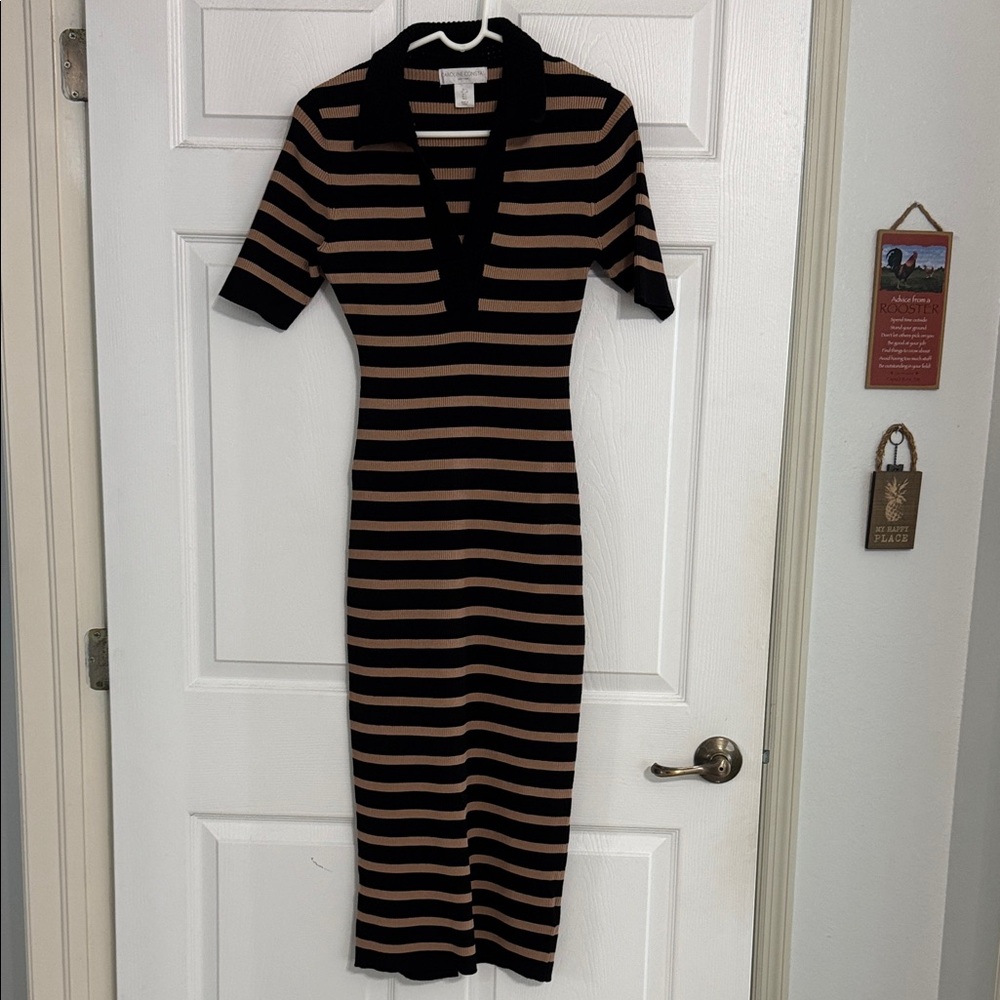 Caroline Constas Black and Tan Striped Maxi Dress